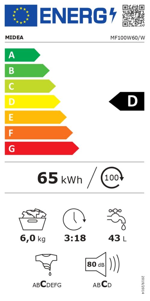 Midea MF100W60/W 6kg, sügavus 40cm, 1000p/min - Eestlaetav pesumasin - Image 7