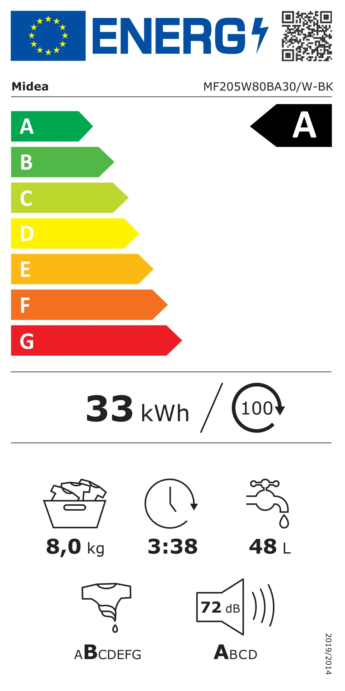 Midea MF205W80BA30/W-BK 8kg, 1400 p/min, Sügavus 49 cm – Eestlaetav pesumasin - Image 6